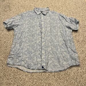 Untuckit Terlan Linen Button Down Shirt XXL Leaf Print Coastal Tropical Beach
